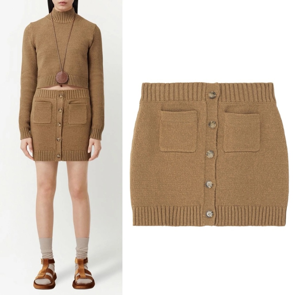 New Burberry Cut-out Detail Wool Tailored Trousers in Camel Melange